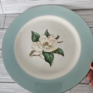 Elegant Floral Dinner Plate with Green Rim